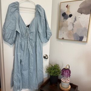 Eloquii Light Denim Blue Puff Sleeve Midi Dress Size 26